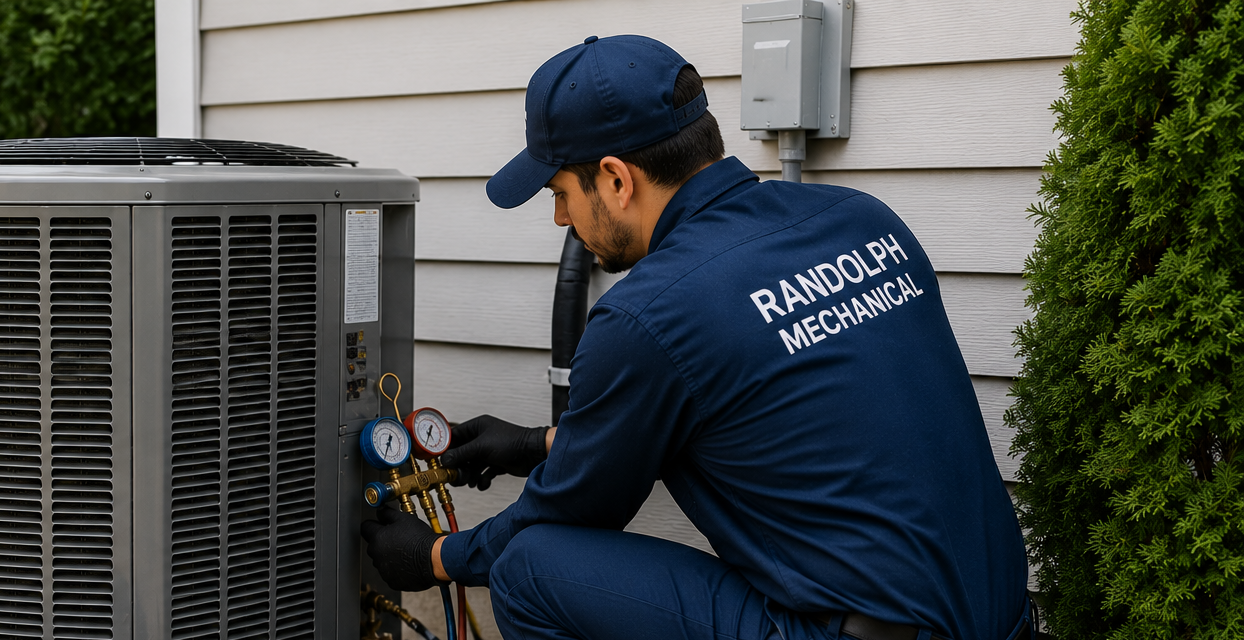 Randolph Mechanical technician servicing an outdoor AC unit